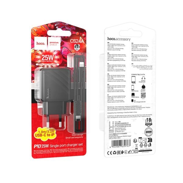 Мережевий Зарядний Пристрій Hoco CS24A 1USB-C PD/QC 25W+Type-C to Lightning
