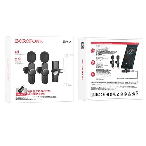 Мікрофон Петличний Безпровідний Borofone BFK12 Twin Type-C/Lightning