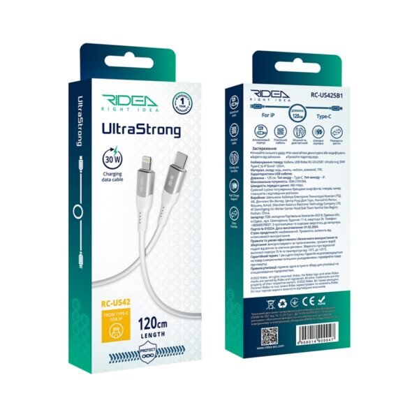 4aee1b2d-1427-11ef-80a6-9457a5668888-big.jpg Кабель USB Ridea RC-US42 UltraStrong Type-C to Lightning 30W 1.2m