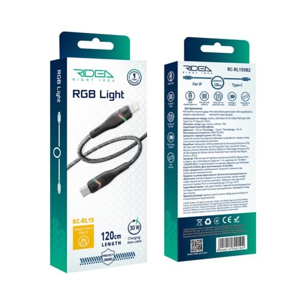 701542ec-1422-11ef-80a6-9457a5668888-big.jpg Кабель USB Ridea RC-RL15 RGB Light Type-C to Lightning 30W 1.2m
