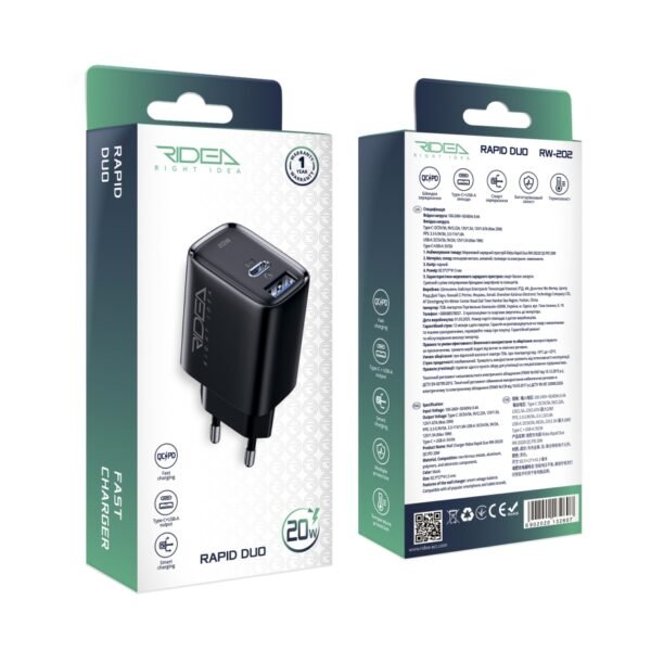 Мережевий Зарядний Пристрій Ridea RW-20220 Rapid Duo 1USB/1USB-C QC/PD 20W
