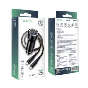 Автомобільний Зарядний Пристрій Ridea RCC-30114 QPow 1USB/1USB-C PD/QC 30W+Type-C to Type-C