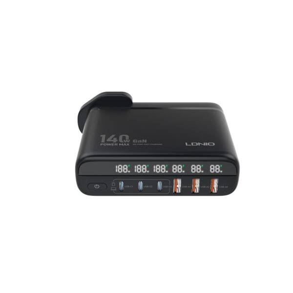 9af45a8b-8853-11ee-8083-9457a566888c-big-1.jpg Мережевий Зарядний Пристрій LDNIO A6140C 3USB/3USB-C GAN (100W+40W)140W LED Display 1.5m