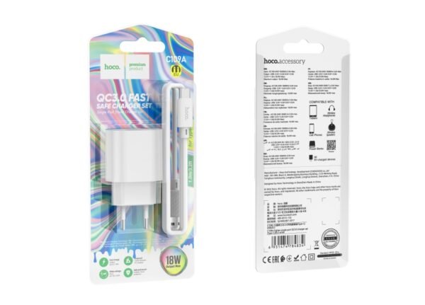 Мережевий Зарядний Пристрій Hoco C109A 1USB QC 18W+USB to Type-C